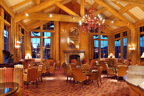 Environmentally concious use of large spruce for the log trusses and log posts in Earls Lodge