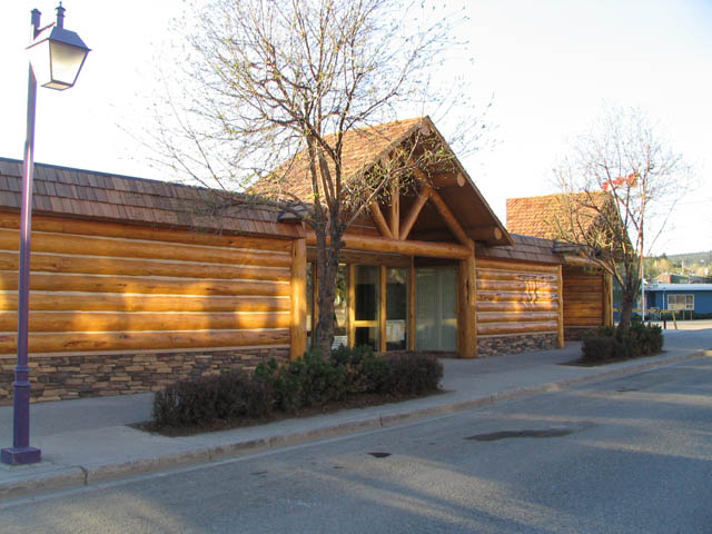 100 Mile House municipal building after log accents
