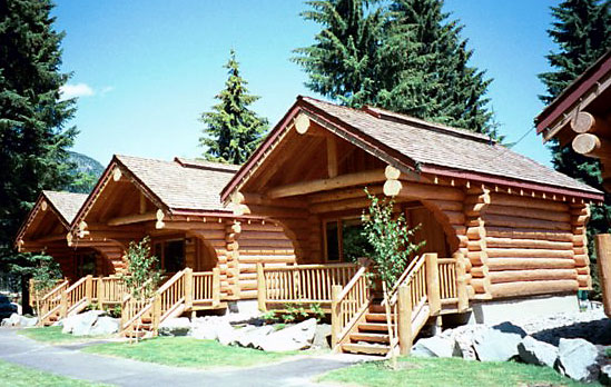 A series of small log cabins in Whistler, BC