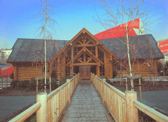BC Canada Place, a handcrafted log home in the center of Torino, Italy , for the 2006 Winter Olympics