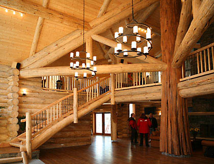 Handcrafted log staircase inside BC Canada Place