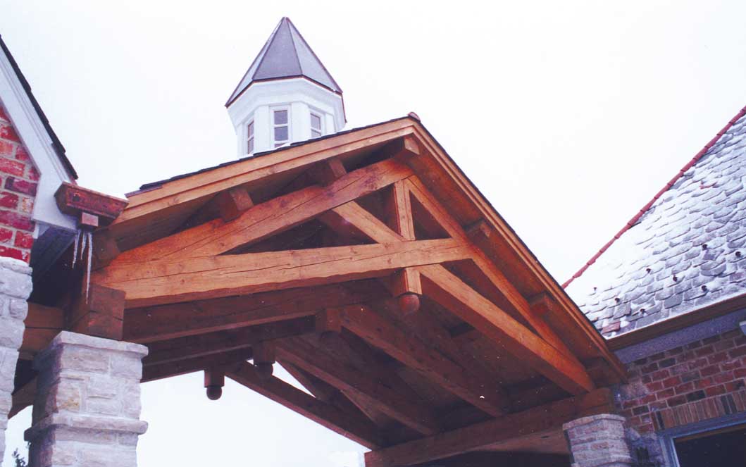 Timber trusses form a breezeway